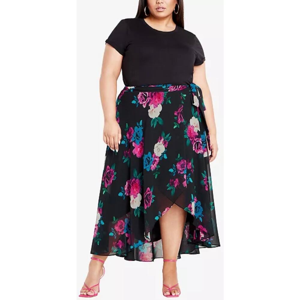 City Chic Black Bright Desire Michaela Floral Wrap Skirt 18 NWT